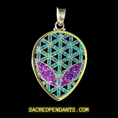 Alien Tear Drop Sacred Geometry Pendant in Sterling Silver with Gemstone, Symbolizing Cosmic Energy and Universal Harmony.
