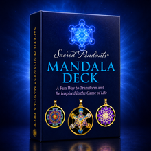 Load image into Gallery viewer, Sacred Pendants Mandala Deck box featuring sacred geometry artwork and affirmation cards, spiritual oracle deck for meditation, self-discovery, and daily inspiration.