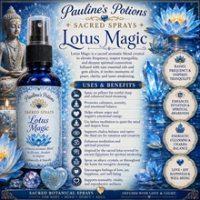 Load image into Gallery viewer, Lotus Magic sacred spray by Pauline’s Potions with blue lotus flowers, spiritual crystal elements, and calming mystical design
