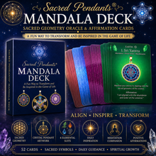 Load image into Gallery viewer, Sacred Pendants Mandala Deck – 52 sacred geometry oracle and affirmation cards for meditation, mindfulness, self-discovery, and spiritual growth.