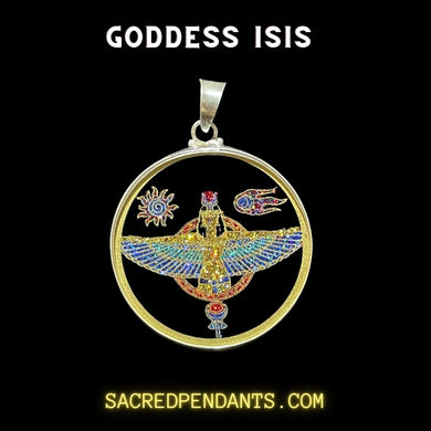 Goddess Isis Sacred Geometry Sterling Silver Gemstone Pendant for Spiritual Protection