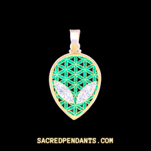 Load image into Gallery viewer, Alien Tear Drop Sacred Geometry Pendant in Sterling Silver with Gemstone, Symbolizing Cosmic Energy and Universal Harmony.