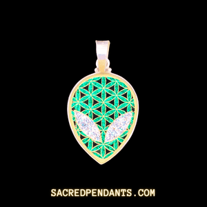 Alien Tear Drop Sacred Geometry Pendant in Sterling Silver with Gemstone, Symbolizing Cosmic Energy and Universal Harmony.