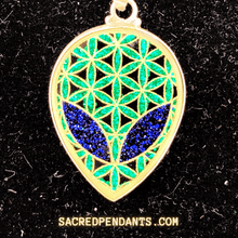 Load image into Gallery viewer, Alien Tear Drop Sacred Geometry Pendant in Sterling Silver with Gemstone, Symbolizing Cosmic Energy and Universal Harmony.