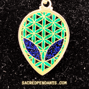 Alien Tear Drop Sacred Geometry Pendant in Sterling Silver with Gemstone, Symbolizing Cosmic Energy and Universal Harmony.