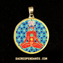 Load image into Gallery viewer, Chakra Man Sacred Geometry Pendant – Sterling Silver Gemstone Necklace Representing Chakra Alignment.