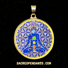 Load image into Gallery viewer, Chakra Man Sacred Geometry Pendant – Sterling Silver Gemstone Necklace Representing Chakra Alignment.