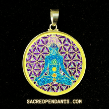 Load image into Gallery viewer, Chakra Man Sacred Geometry Pendant – Sterling Silver Gemstone Necklace Representing Chakra Alignment.