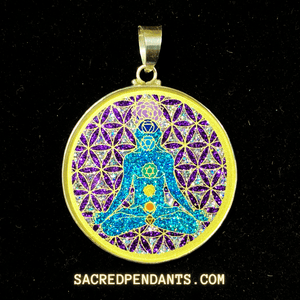 Chakra Man Sacred Geometry Pendant – Sterling Silver Gemstone Necklace Representing Chakra Alignment.