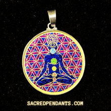 Load image into Gallery viewer, Chakra Man Sacred Geometry Pendant – Sterling Silver Gemstone Necklace Representing Chakra Alignment.