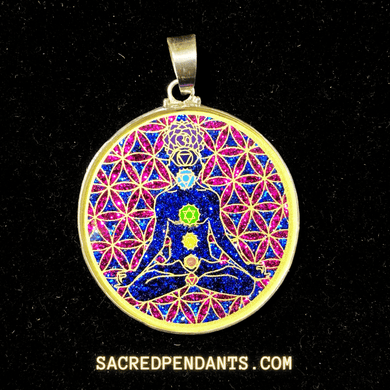Chakra Man Sacred Geometry Pendant – Sterling Silver Gemstone Necklace Representing Chakra Alignment.