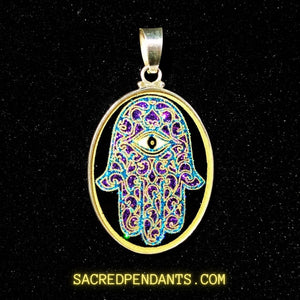 hamsa sacred geometry sterling silver pendant