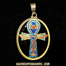 Load image into Gallery viewer, Egyptian Cross Sacred Geometry Pendant – Sterling Silver Gemstone Necklace Featuring Ancient Egyptian Symbols.