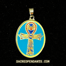 Load image into Gallery viewer, Egyptian Cross Sacred Geometry Pendant – Sterling Silver Gemstone Necklace Featuring Ancient Egyptian Symbols.