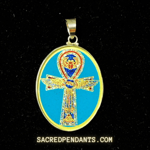 Egyptian Cross Sacred Geometry Pendant – Sterling Silver Gemstone Necklace Featuring Ancient Egyptian Symbols.