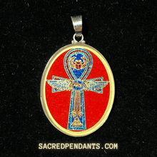Load image into Gallery viewer, Egyptian Cross Sacred Geometry Pendant – Sterling Silver Gemstone Necklace Featuring Ancient Egyptian Symbols.