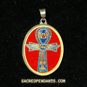 Egyptian Cross Sacred Geometry Pendant – Sterling Silver Gemstone Necklace Featuring Ancient Egyptian Symbols.
