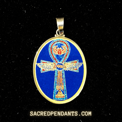 Egyptian Cross Sacred Geometry Pendant – Sterling Silver Gemstone Necklace Featuring Ancient Egyptian Symbols.