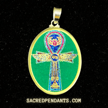 Load image into Gallery viewer, Egyptian Cross Sacred Geometry Pendant – Sterling Silver Gemstone Necklace Featuring Ancient Egyptian Symbols.
