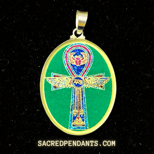 Egyptian Cross Sacred Geometry Pendant – Sterling Silver Gemstone Necklace Featuring Ancient Egyptian Symbols.