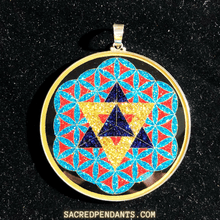 Load image into Gallery viewer, MERKABA-IN-FLOWER-OF-LIFE-SACRED-GEOMETRY-GEMSTONE-PENDANT_1