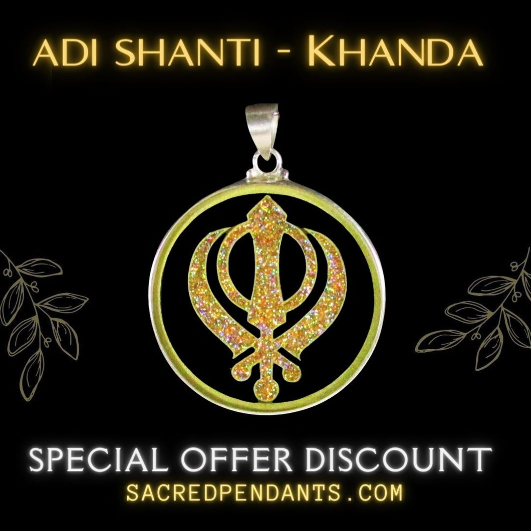 Adi Shakti Khanda Sikh Symbol Pendant – Sterling Silver Sacred Geometry Necklace with Gemstones