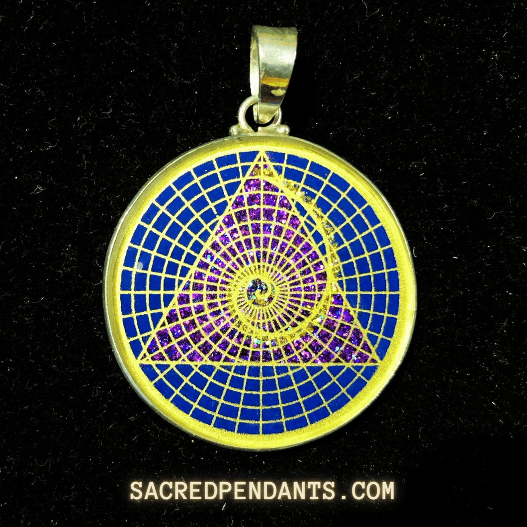 Golden Mean Spiral Sacred Geometry Sterling Silver Pendant with Gemstones for Balance