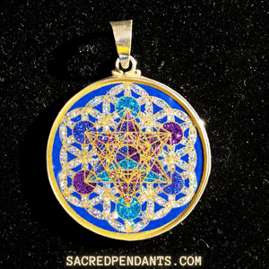 Metatron's Cube in Flower of Life -Sacred Geometry Gemstone Pendant