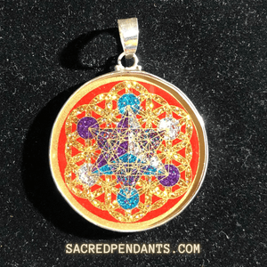 Metatron's Cube in Flower of Life -Sacred Geometry Gemstone Pendant