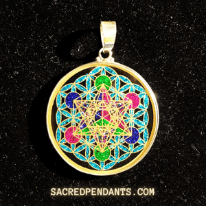 Metatron's Cube in Flower of Life -Sacred Geometry Gemstone Pendant