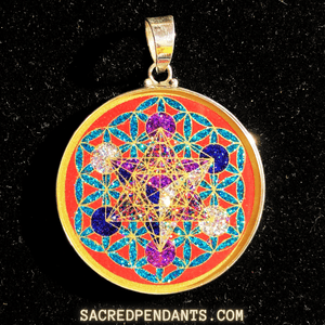 Metatron's Cube in Flower of Life -Sacred Geometry Gemstone Pendant