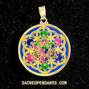 Metatron's Cube in Flower of Life -Sacred Geometry Gemstone Pendant