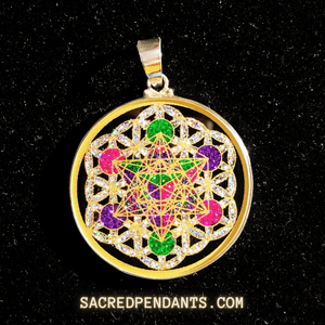 Metatron's Cube in Flower of Life -Sacred Geometry Gemstone Pendant